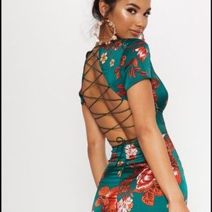 Emerald Green Criss Cross Back Frill Hem Dress